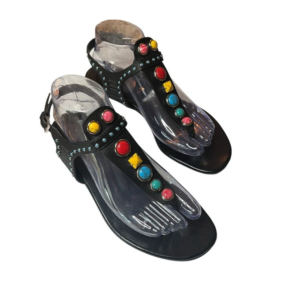 Gucci Lifford Black Leather Thong T Strap Slingback Sandals EU 38 US 8